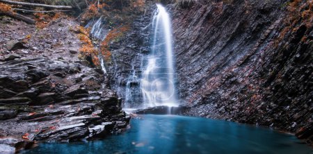 Photo for Mountain waterfall. Stone rock, mountain river, autumn landscape - Royalty Free Image
