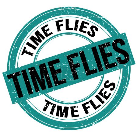 Photo for TIME FLIES text written on blue-black round grungy stamp sign - Royalty Free Image