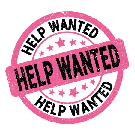 HELP WANTED text written on pink-black grungy stamp sign.