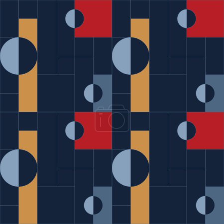Photo for Universal abstract seamless geometric pattern design made with simple geometrical forms. Bauhaus. Lined. Abstract composition, useful for decoration, wallpapers, textile, covers, prints, wrapping - Royalty Free Image