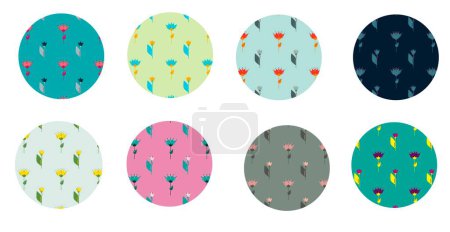 Photo for Set of abstract circles design with wildflowers with space for text and your design. Round highlight backgrounds for social media stories, story highlights covers icons. Flat style isolated on white - Royalty Free Image