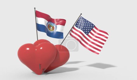 Hearts united by an Missouri flag and USA flag