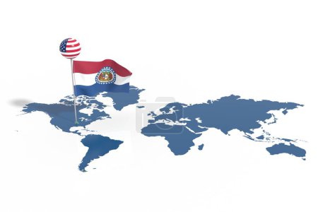 3D Planet Earth with Missouri flag blowing in the wind