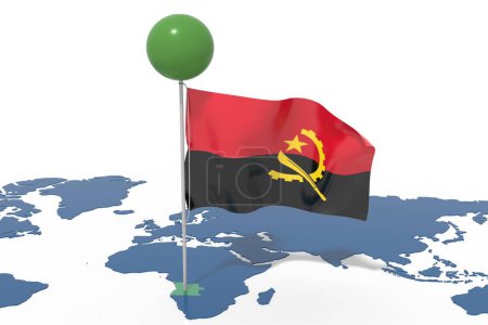 3D Planète Terre avec drapeau angolais soufflant dans le vent