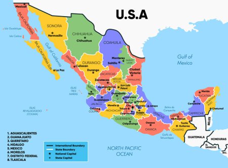 Illustration for Mexico Map with Detailed State and City Names - Royalty Free Image
