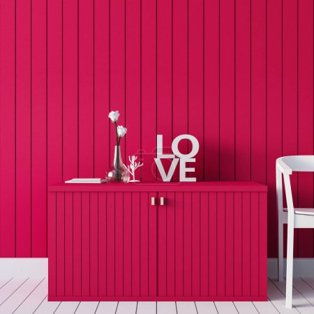Photo for Viva Magenta Red wall color flower and cabinat interior 2023 - 3D rendering - Royalty Free Image