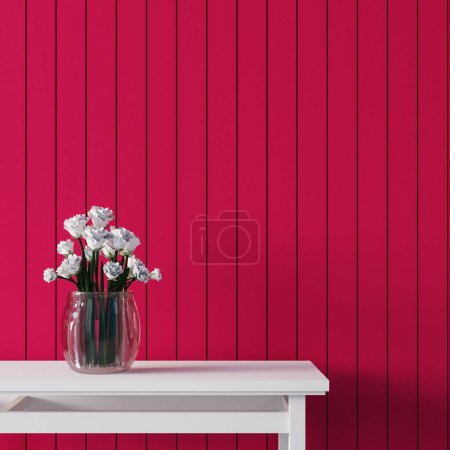 Téléchargez les photos : Viva Magenta Mur rouge fleur de couleur et intérieur de la cabine 2023 - rendu 3D - en image libre de droit