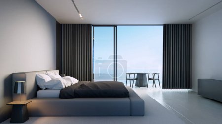 Photo for Luxury black bedroom sea view - 3D rendering - Royalty Free Image