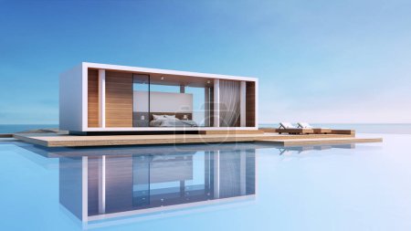 Photo for Modern Pool Villa Sea view - 3D rendering - Royalty Free Image
