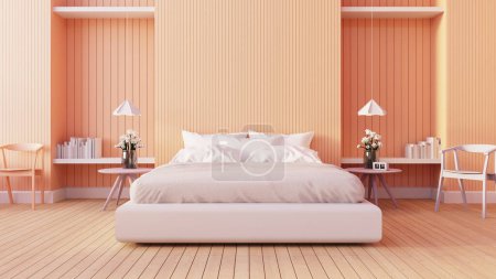 Téléchargez les photos : Peach Fuzz Orange mur couleur chambre à coucher intérieur 2024 - rendu 3D - en image libre de droit