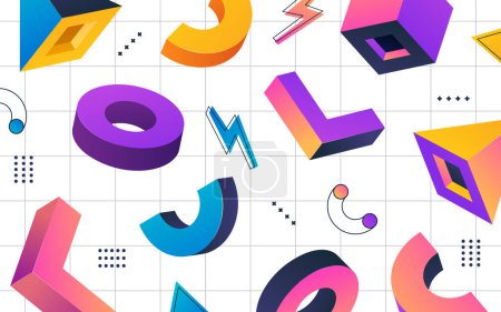 Illustration for 90's Retro Abstract Geometric Memphis Background with Colorful Style - Royalty Free Image