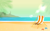 Summer Background with Beach Chair and Beach Panorama View  Longsleeve T-shirt #659456818