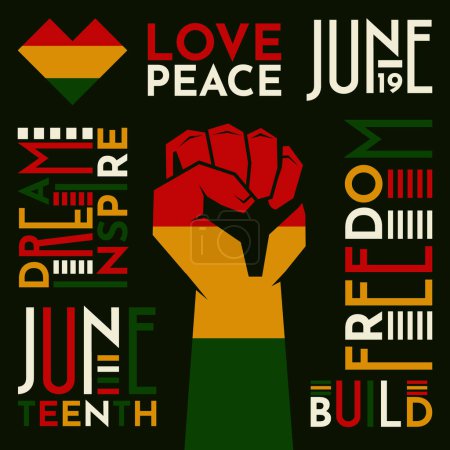 Illustration for Hand with African Flag Colors and Inspire Words Around it for Juneteenth and Black Live Matters - Royalty Free Image