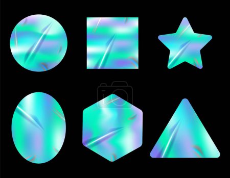 Téléchargez les illustrations : Ensemble d'autocollants holographiques abstraits des années 90 Collection métallique holographique avec forme géométrique - en licence libre de droit