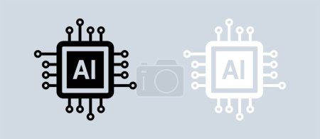 Foto de Juego de iconos de chip en blanco y negro. Icono plano de placa de circuito para aplicaciones y sitios web. - Imagen libre de derechos