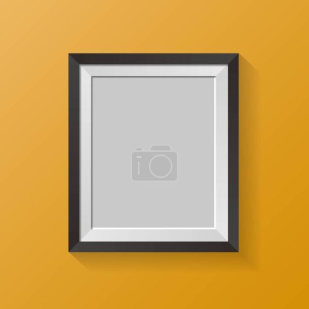 Illustration for Picture frame isolated on yellow wall. Realistic square empty photo frame. - Royalty Free Image