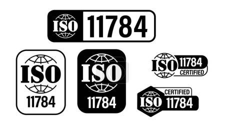 Téléchargez les illustrations : Ensemble d'icônes vectorielles certifiées ISO 11784, résumé des normes ISO - en licence libre de droit