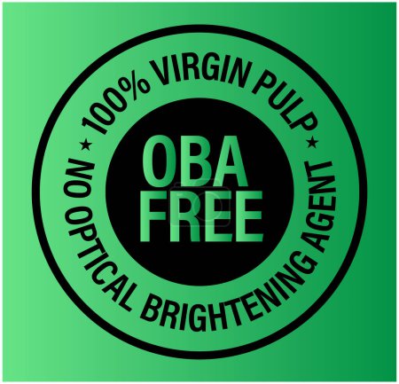 Illustration for 'OBA FREE, 100% VIRGIN PULP, NO OPTICAL BRIGHTENING AGENT' VECTOR ICON ISOLATED ON GREEN BACKGROUND - Royalty Free Image