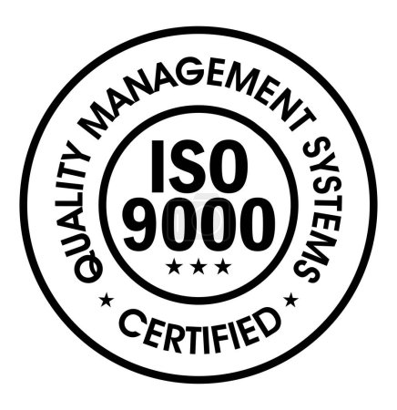Téléchargez les illustrations : Système de gestion de la qualité certifié, icône vectorielle ISO9000, de couleur noire, - en licence libre de droit