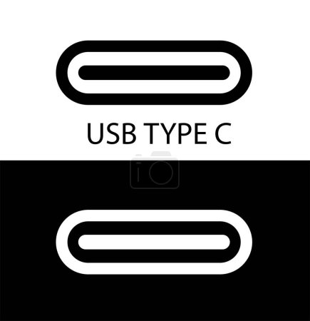 Téléchargez les illustrations : Icône vectorielle 'USB type c' de couleur noire. - en licence libre de droit