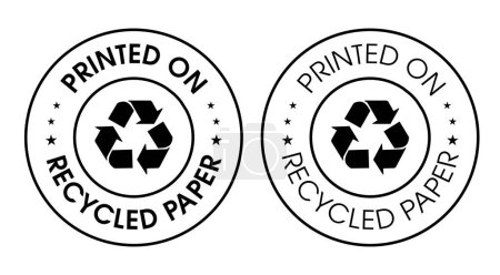 'printed on recycled' paper vector icon set.recycled abstract. black in color
