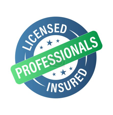 Illustration for Licensed insured professional vector icon, blue and green in color - Royalty Free Image