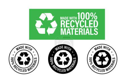 Téléchargez les illustrations : Ensemble d'icônes vectorielles "100 % matériaux recyclés". recycler résumé - en licence libre de droit