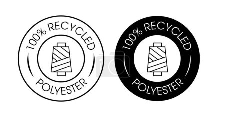 Téléchargez les illustrations : Ensemble d'icônes vectorielles 100 % polyester recyclé. logo mince, de couleur noire - en licence libre de droit