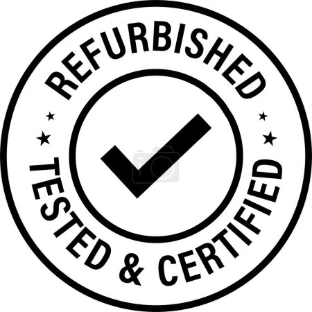 Illustration for Refurbished tested and certified vector icon stamp with tick mark, black in color, - Royalty Free Image