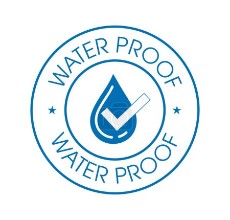 water proof vector icon with drop and tick symbol, blue in color