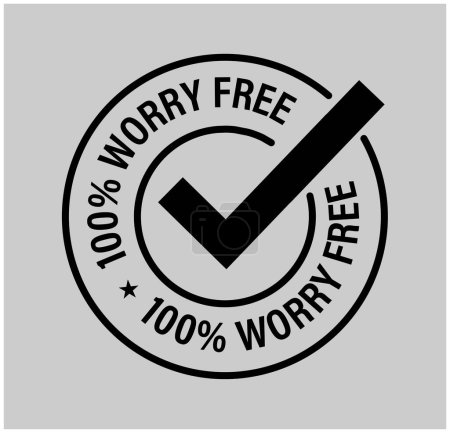 Illustration for 100% worry free vector icon with tick mark,  satisfaction guaranteed abstract, black in color - Royalty Free Image
