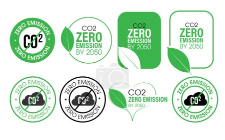 environmental abstract zero CO2 emission by 2050. vector icon set, green in color
