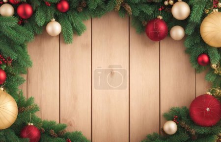 Téléchargez les photos : Fond de Noël avec sapin et éléments de décoration de Noël. Vue supérieure avec espace de copie - en image libre de droit
