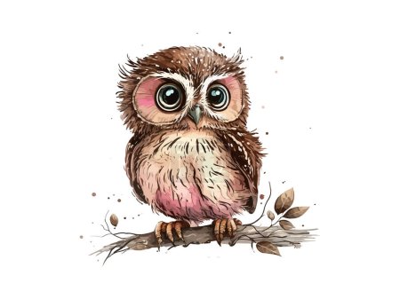 Téléchargez les illustrations : Oiseau hibou aquarelle mignon et adorable, chemin lumineux, avec illustration vectorielle de grands yeux - en licence libre de droit