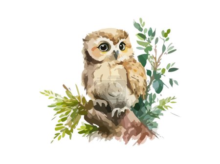 Illustration for Watercolor owl painting, Bird animal owl vector illustration. - Royalty Free Image