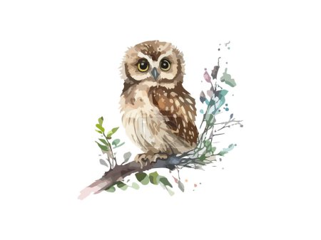 Ilustración de Acuarela búho pintura, pájaro animal búho vector ilustración. - Imagen libre de derechos