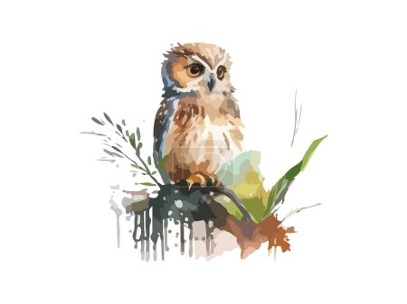 Ilustración de Acuarela búho pintura, pájaro animal búho vector ilustración. - Imagen libre de derechos