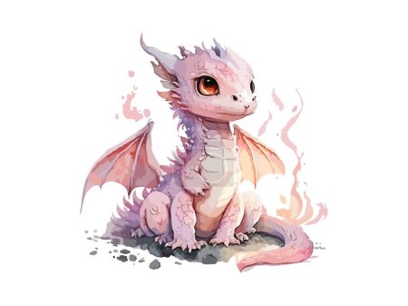 Téléchargez les illustrations : Aquarelle Dragon, Mignon bébé dragon Illustration vectorielle. - en licence libre de droit