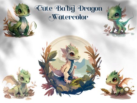 Ilustración de Acuarela del dragón, bebé lindo dragón Vector ilustración. - Imagen libre de derechos