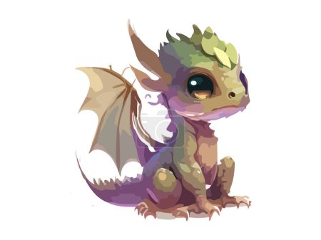 Dragon watercolor, Cute baby dragon Vector illustration.