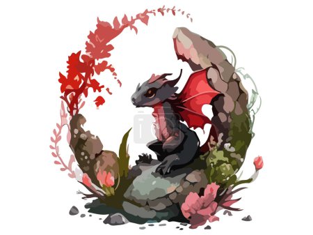 Téléchargez les illustrations : Aquarelle Dragon, Mignon bébé dragon Illustration vectorielle. - en licence libre de droit