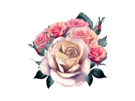 Illustration for Vintage Bouquet of watercolor flower, vector illustration isolated in white background. - Royalty Free Image