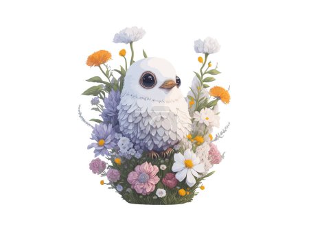 Adorable and cute owl bird sitting at branch vector illustration
