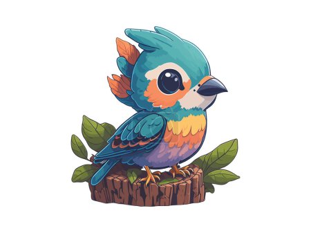 Illustration for Adorable and cute blue bird sitting at branch vector illustration - Royalty Free Image
