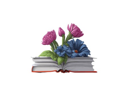 Téléchargez les illustrations : Illustration vectorielle Livres décorés de fleurs, isolés en fond blanc. - en licence libre de droit