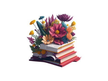 Téléchargez les illustrations : Illustration vectorielle Livres décorés de fleurs, isolés en fond blanc. - en licence libre de droit