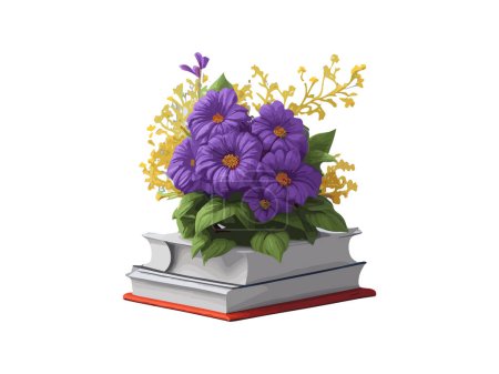 Ilustración de Libros de ilustración vectorial decorados con flores, aislados en fondo blanco. - Imagen libre de derechos
