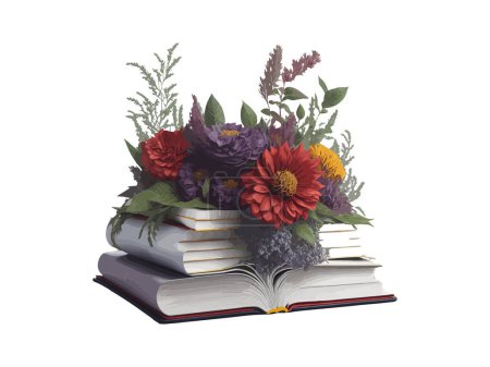 Illustration for Vector Illustration Books decorated by flowers, isolated in white background. - Royalty Free Image