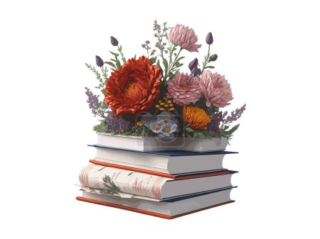 Illustration for Vector Illustration Books decorated by flowers, isolated in white background. - Royalty Free Image