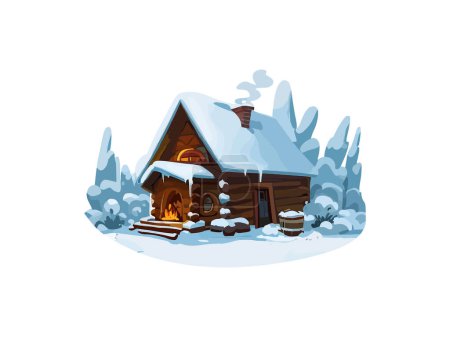 Illustration for Watercolor illustration of cabin in forest with snow ,vector clipart image in white background. - Royalty Free Image